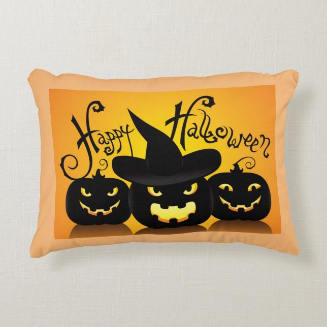 Glad Halloween Jack-O-Lyktor Prydnadskudde (Framsidan)