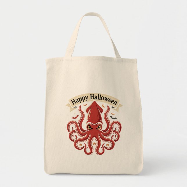 Glad Halloween Jättebläckfisk Tygkasse (Framsidan)