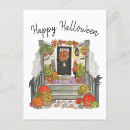 Glad Halloween Katt Akvarell Vykort