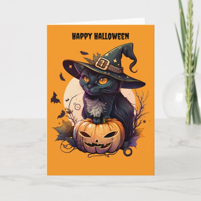 Glad Halloween katt Helgkort (Framsida)