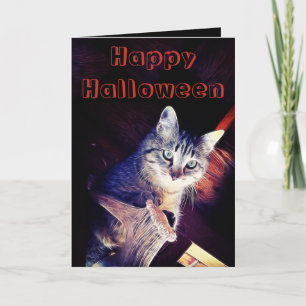 Glad Halloween Katt I Tak Fotograf Kort