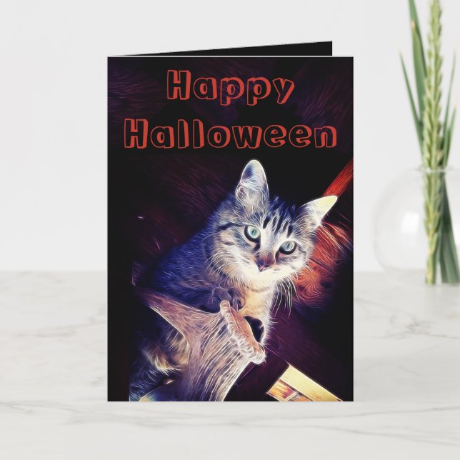 Glad Halloween Katt I Tak Fotograf Kort (Framsida)