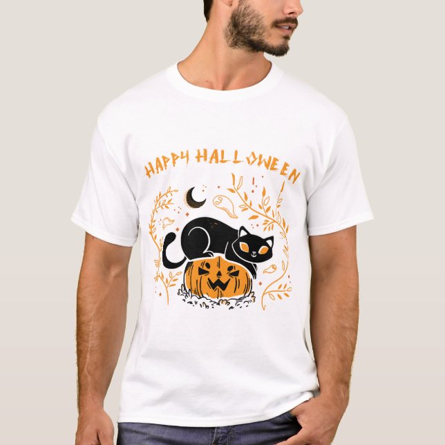 glad halloween katt kärlek t shirt (Framsida)
