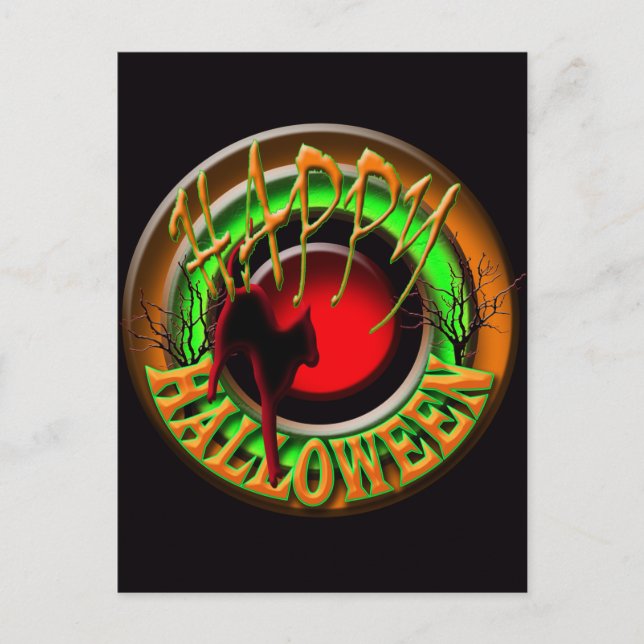 Glad Halloween katt och måne POSTKORT Vykort (Framsida)