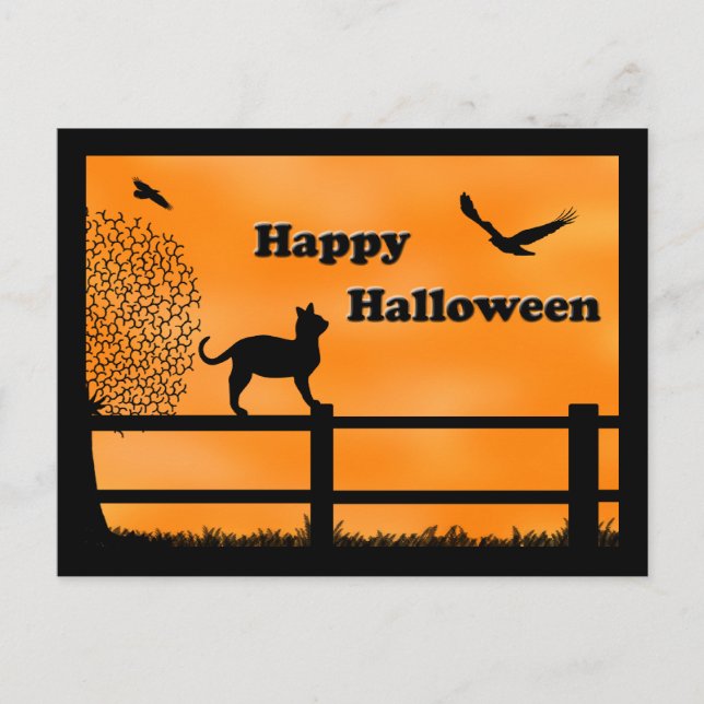 Glad Halloween Katt Postkort Vykort (Framsida)
