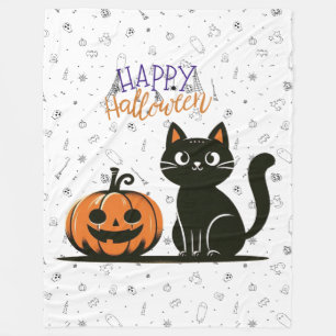 Glad Halloween katt & pumpa Fleecefilt