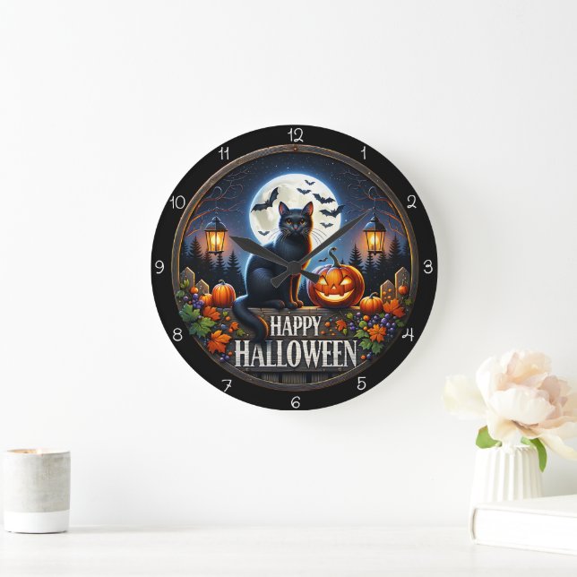 Glad Halloween Katt Pumpa Fullmåne Stor Klocka (Hem)