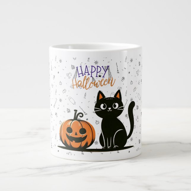 Glad Halloween katt & pumpa Jumbo Mugg (Framsidan)