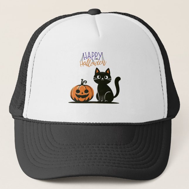 Glad Halloween katt & pumpa Keps (Framsida)