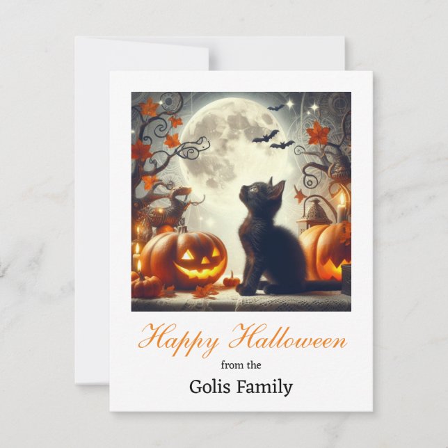 Glad Halloween  Katt Pumpa  Notisbil Anteckningskort (Framsida)