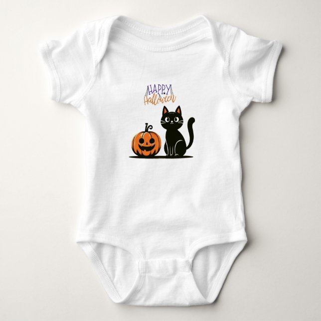 Glad Halloween katt & pumpa T Shirt (Framsida)