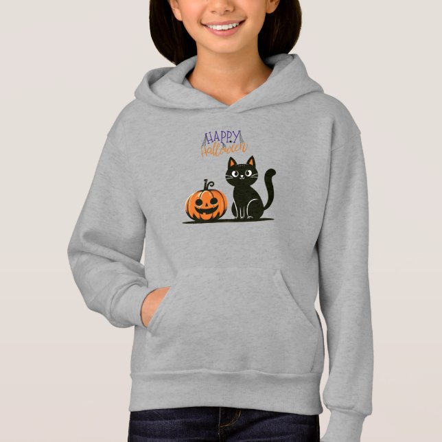 Glad Halloween katt & pumpa T Shirt (Framsida)