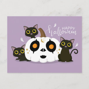Glad Halloween Keltisk Pumpa och Svarta Katter Vykort