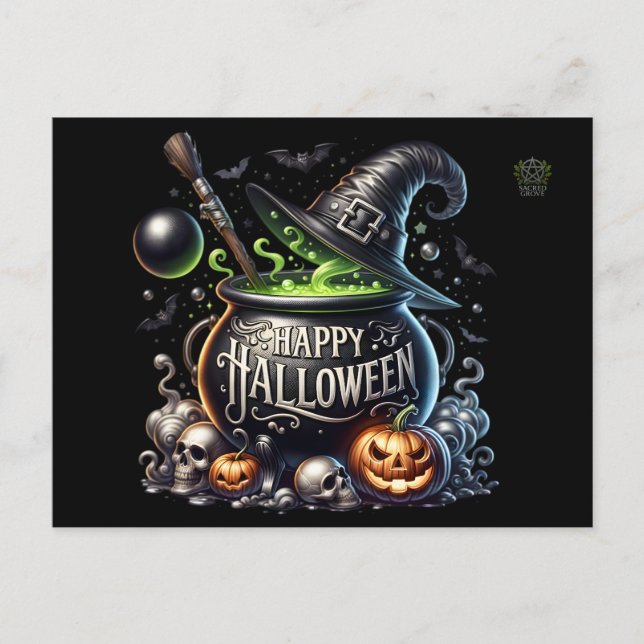 Glad Halloween-kittelinbjudan Meddelande Vykort (Framsida)