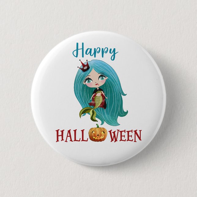 Glad Halloween knapp Flicka Spöklik sjöjungfru kna (Framsida)