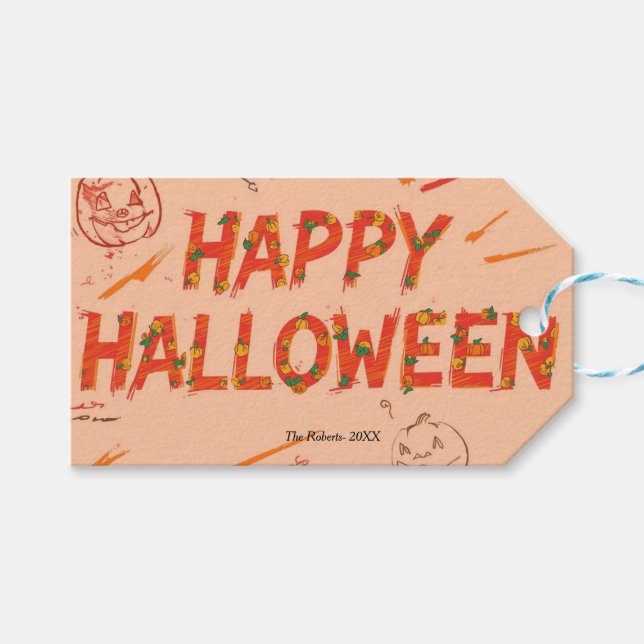 Glad Halloween-kort, minimalistisk modern Hallowee Presentetikett (Framsidan (Horisontell))