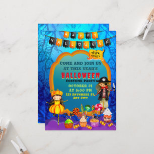 Glad Halloween-kostym barnfest firande Inbjudningar