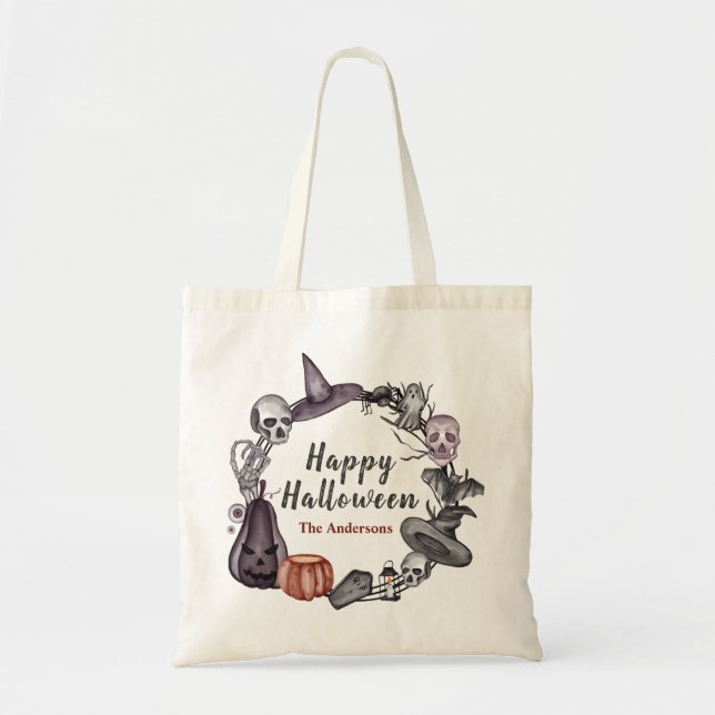Glad Halloween Krans Bus eller Begärda Totebag Tygkasse (Framsidan)