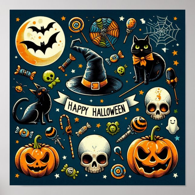 Glad Halloween Kul & Läskig Poster (Framsidan)