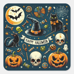Glad Halloween Kul & Läskigt Fyrkantigt Klistermärke