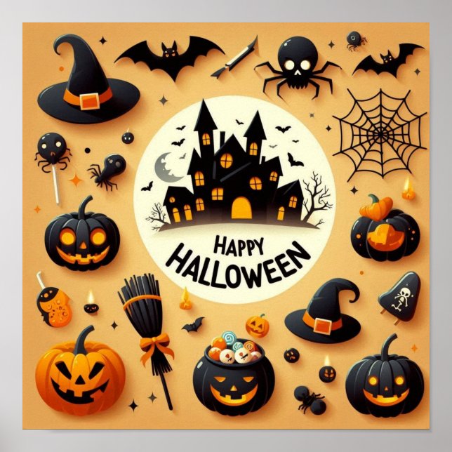 Glad Halloween Kul Spöklik Blandning & Hemsökt Hus Poster (Framsidan)