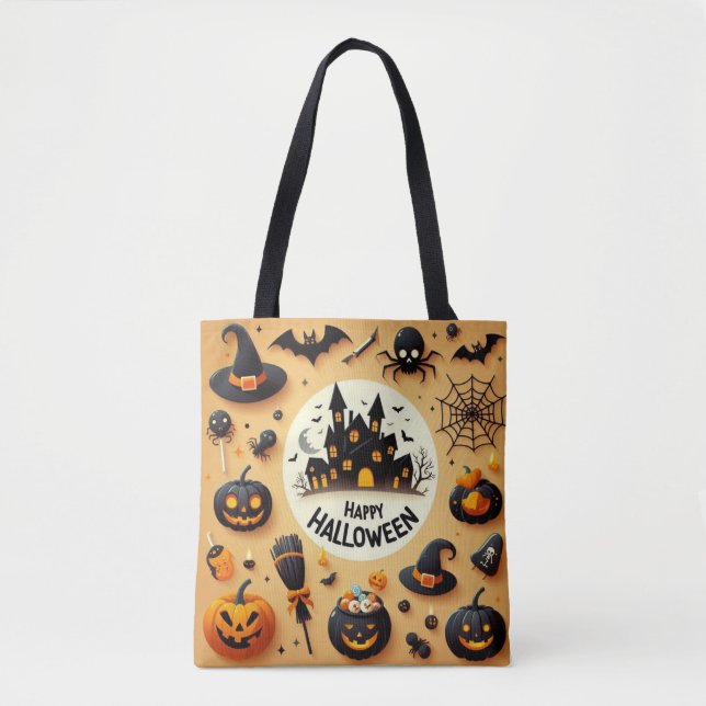 Glad Halloween Kul Spöklik Mix & Spökhus Tygkasse (Framsida)