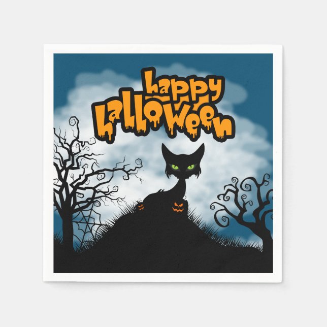 Glad Halloween Kuslig Kattfest Pappersservett (Framsidan)
