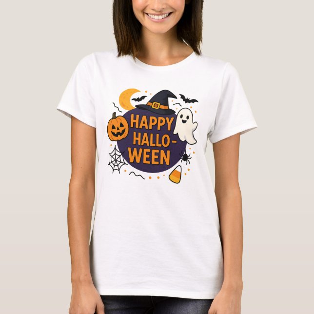 Glad Halloween Kuslig Natt . Rolig Pumpa T Shirt (Framsida)