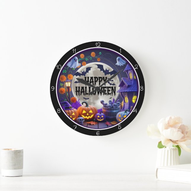Glad Halloween kuslig natt Stor Klocka (Hem)