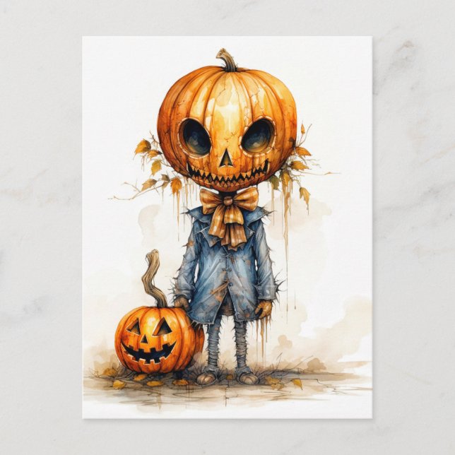 Glad Halloween Kuslig Pumpa Fiend Vykort (Framsida)
