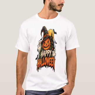 Glad Halloween Kuslig Pumpa Spöken och Hemsökt T Shirt