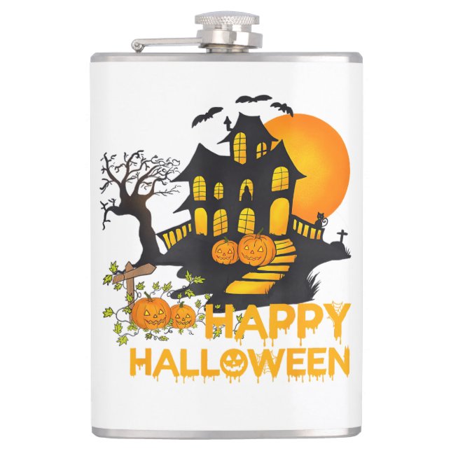Glad Halloween Kuslig Pumpa Spökhus Män Fickplunta (Framsidan)