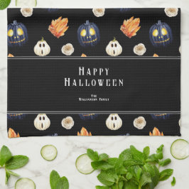 Glad Halloween Kuslig Samhain Pumpa Kristaller Kökshandduk
