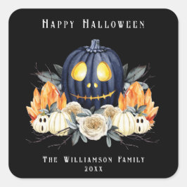 Glad Halloween Kuslig Samhain Pumpor Kristaller Fyrkantigt Klistermärke