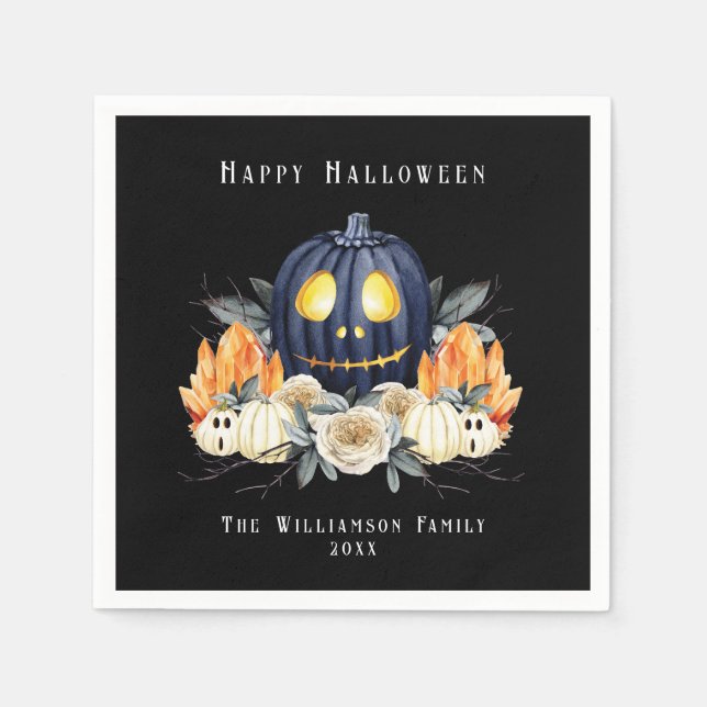 Glad Halloween Kuslig Samhain Pumpor Kristaller   Pappersservett (Framsidan)