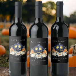 Glad Halloween Kuslig Samhain Pumpor Kristaller Vinflaska Etikett