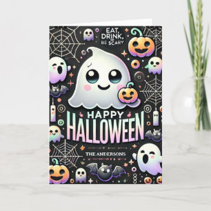 Glad Halloween Kuslig Söt Spöke Helgkort