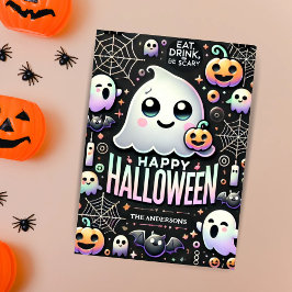 Glad Halloween Kuslig Söt Spöke Julkort