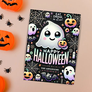 Glad Halloween Kuslig Söt Spöke Julkort