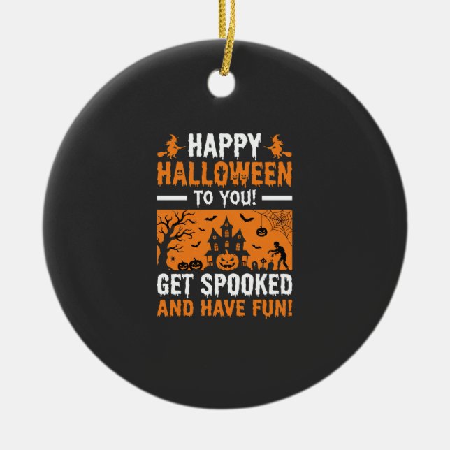 Glad Halloween Kuslig Spökhus Citat Julgransprydnad Keramik (Framsidan)