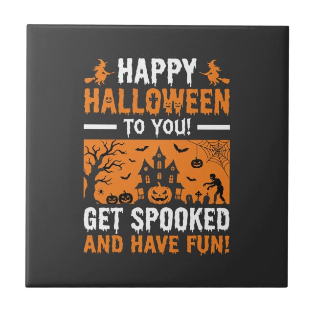 Glad Halloween Kuslig Spökhus Citat Kakelplatta (Framsidan)
