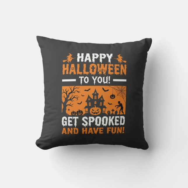 Glad Halloween Kuslig Spökhus Citat Kudde (Framsida)