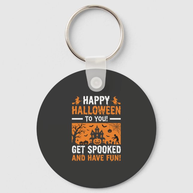 Glad Halloween Kuslig Spökhus Citat Nyckelring (Framsida)
