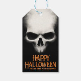 Glad Halloween kuslig spöklik skull svart orange Presentetikett