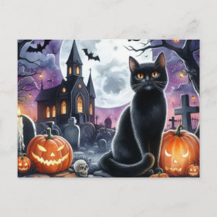 Glad Halloween Kuslig Svart Katt Postkort Vykort
