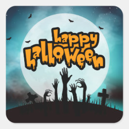Glad Halloween Kuslig Zombie Kyrkogård Fyrkantigt Klistermärke
