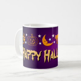 Glad Halloween Kusliga Symboler Häxa Måne Spöke Kaffemugg