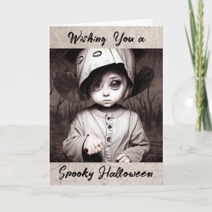 Glad Halloween Kusligt barn i konstig kostym Kort