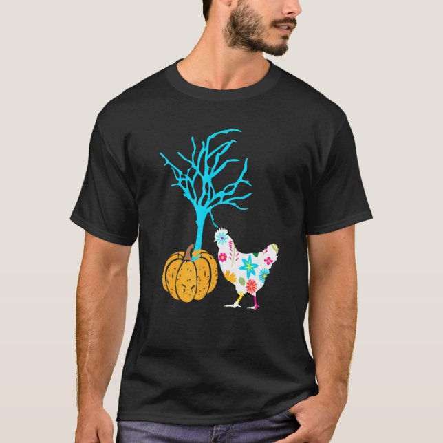 Glad Halloween Kyckling Och Pumpa T Shirt (Framsida)