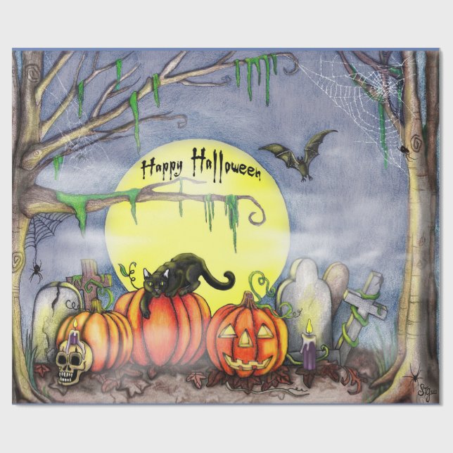 Glad Halloween Kyrkogårdsscen Presentpapper (Platt)